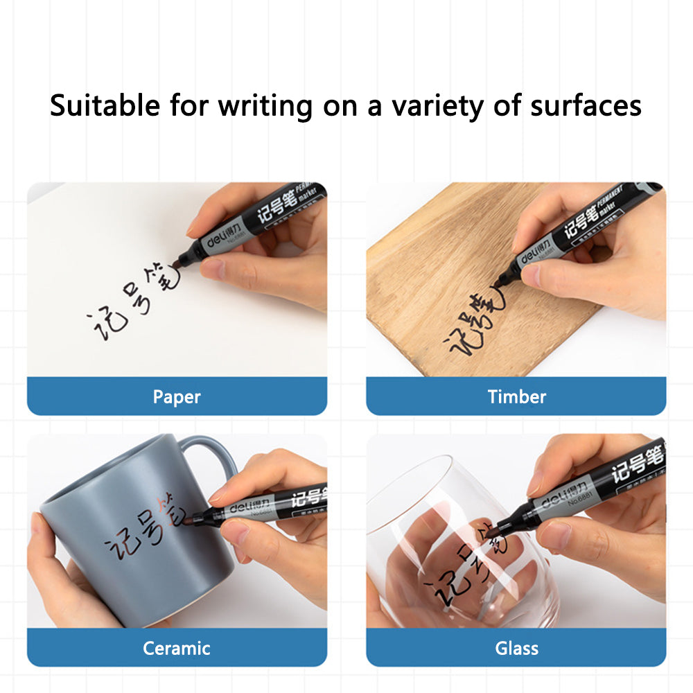 DELI 6881 10-Pack 1.8mm Oil-Based Marker Pens for Labeling, Logistics, and Large Writing - Black