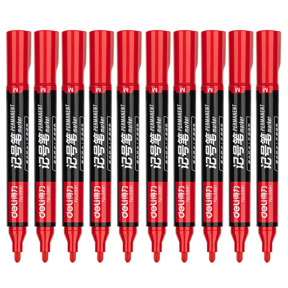 DELI 6881 10-Pack 1.8mm Oil-Based Marker Pens for Labeling, Logistics, and Large Writing - Black
