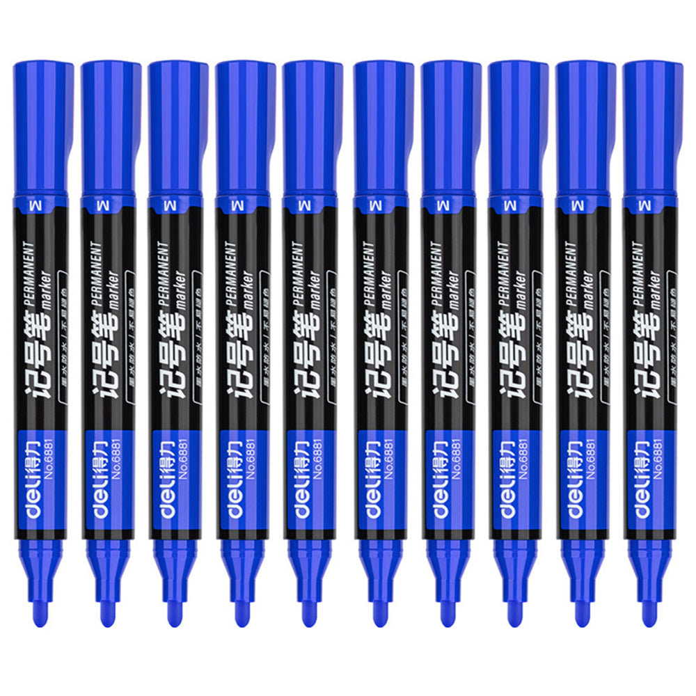 DELI 6881 10-Pack 1.8mm Oil-Based Marker Pens for Labeling, Logistics, and Large Writing - Black