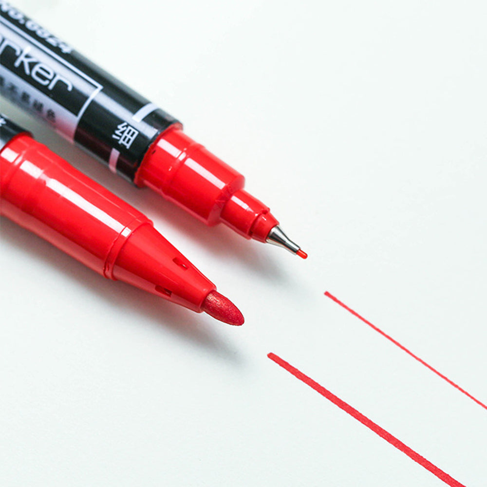 DELI 6824 12-Pack Dual-Tip Marker Pens 0.5mm/1.2mm Tips Oil-Based Pens for Artistic Outlining, CD Marking - Black
