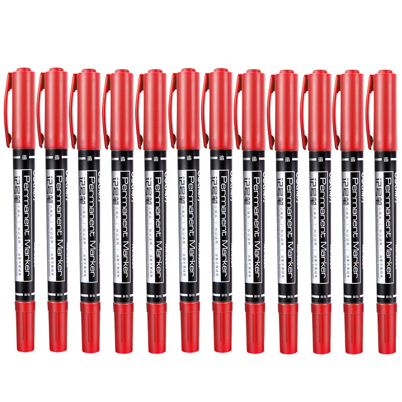 DELI 6824 12-Pack Dual-Tip Marker Pens 0.5mm/1.2mm Tips Oil-Based Pens for Artistic Outlining, CD Marking - Black