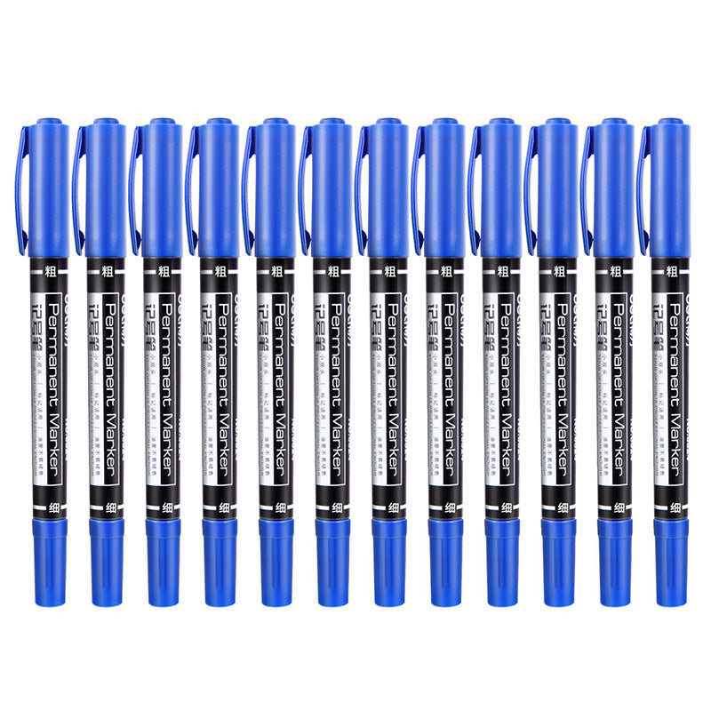 DELI 6824 12-Pack Dual-Tip Marker Pens 0.5mm/1.2mm Tips Oil-Based Pens for Artistic Outlining, CD Marking - Black