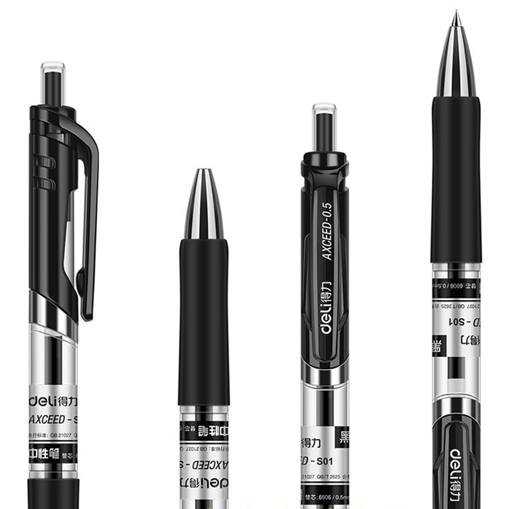 DELI S01 12Pcs Gel Pens Press Type Retractable Smooth Writing 0.5mm Gel Pen - Black