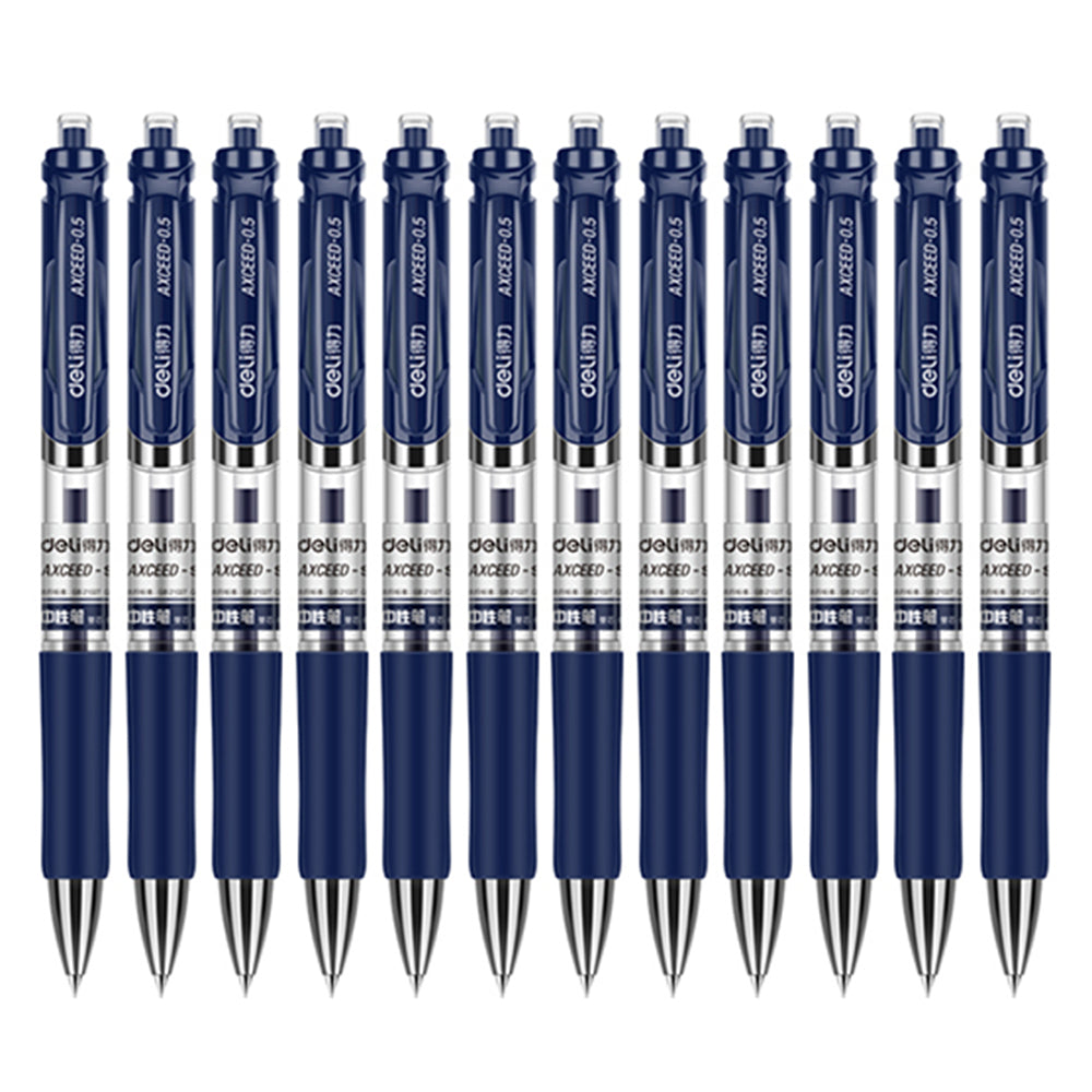 DELI S01 12Pcs Gel Pens Press Type Retractable Smooth Writing 0.5mm Gel Pen - Black