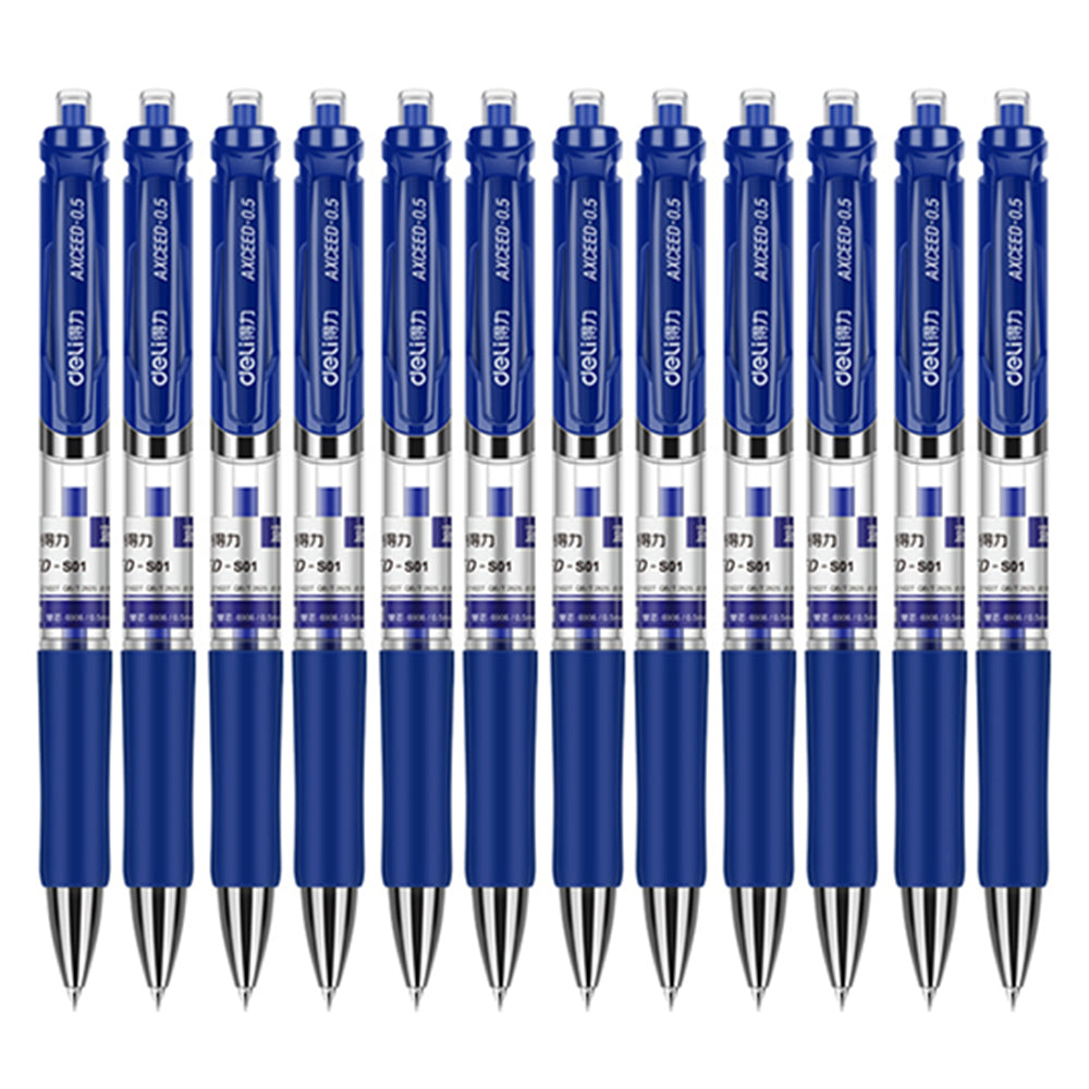 DELI S01 12Pcs Gel Pens Press Type Retractable Smooth Writing 0.5mm Gel Pen - Black