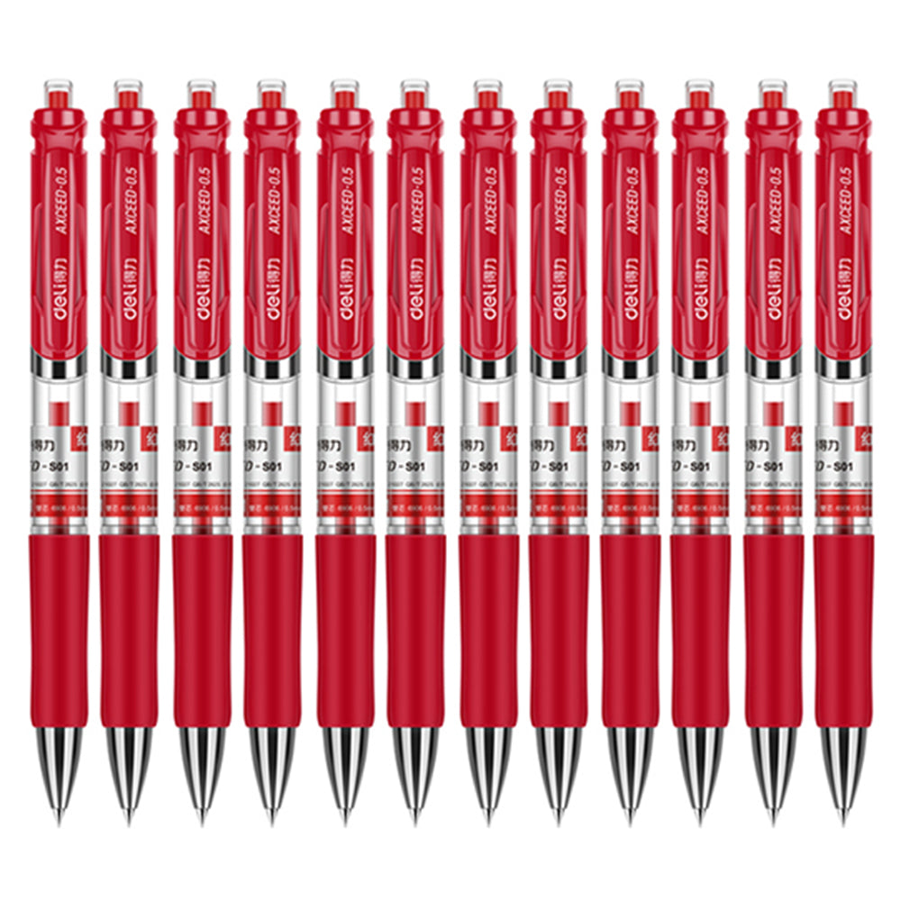 DELI S01 12Pcs Gel Pens Press Type Retractable Smooth Writing 0.5mm Gel Pen - Black