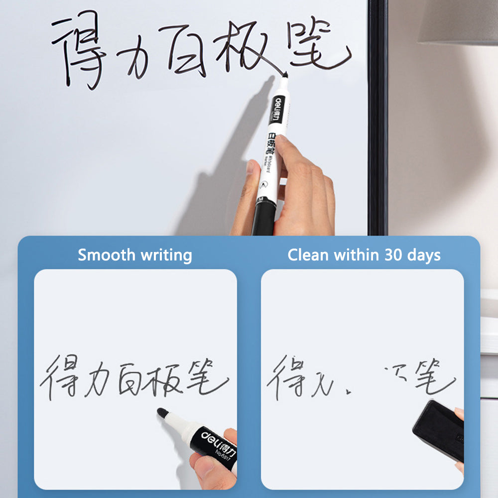 DELI 6817 10-Pack Whiteboard Pens Water-Based 1.8mm Tip Erasable Markers for Writing - Black