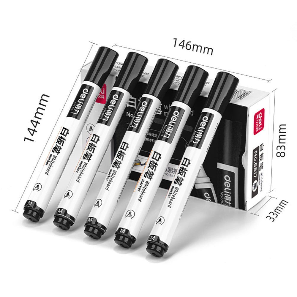 DELI 6817 10-Pack Whiteboard Pens Water-Based 1.8mm Tip Erasable Markers for Writing - Black