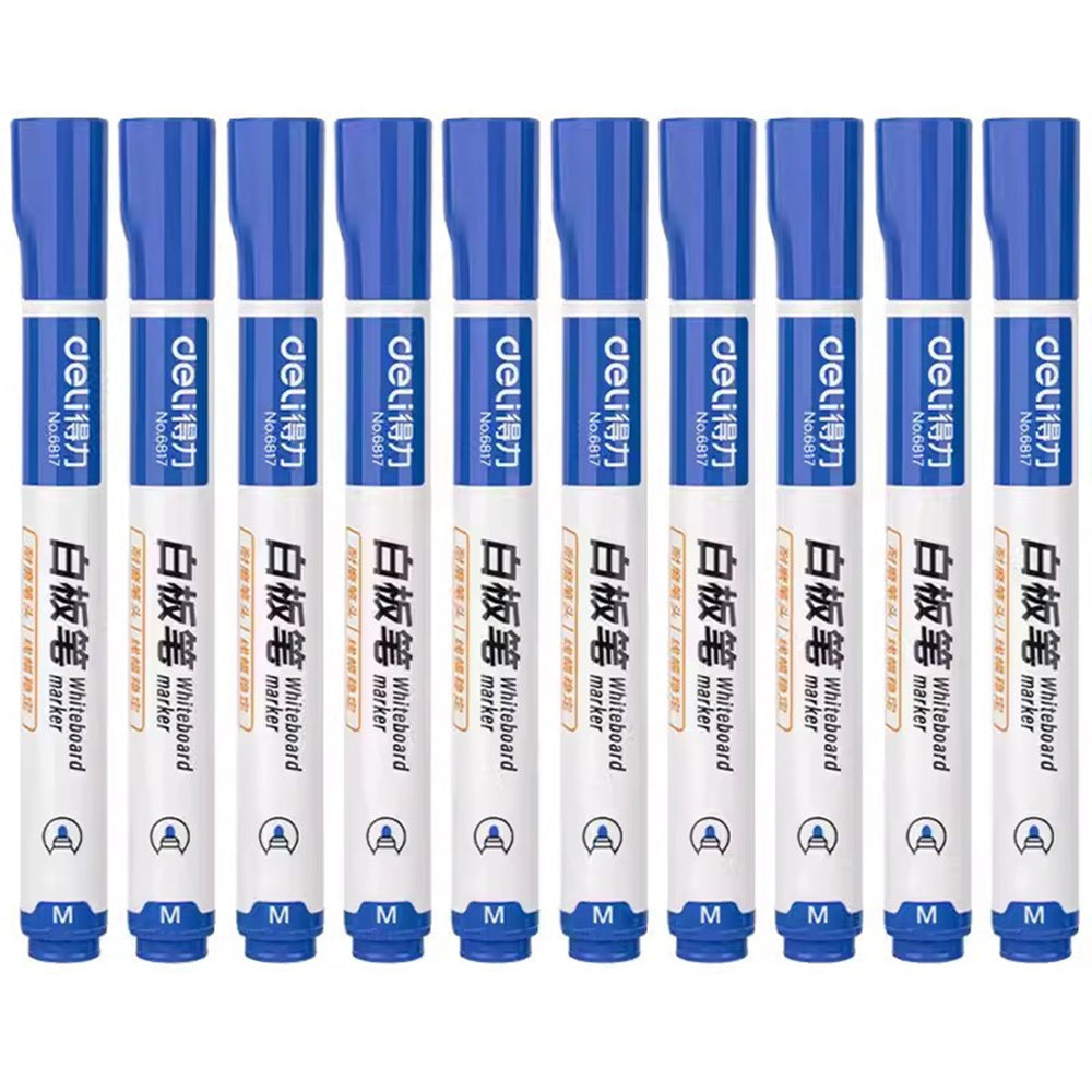 DELI 6817 10-Pack Whiteboard Pens Water-Based 1.8mm Tip Erasable Markers for Writing - Black