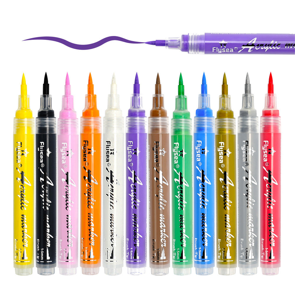 FLYSEA FS-3601 12Pcs / Box Acrylic Paint Marker Pens Soft Fine Tip Nail Art Pens for DIY Crafts