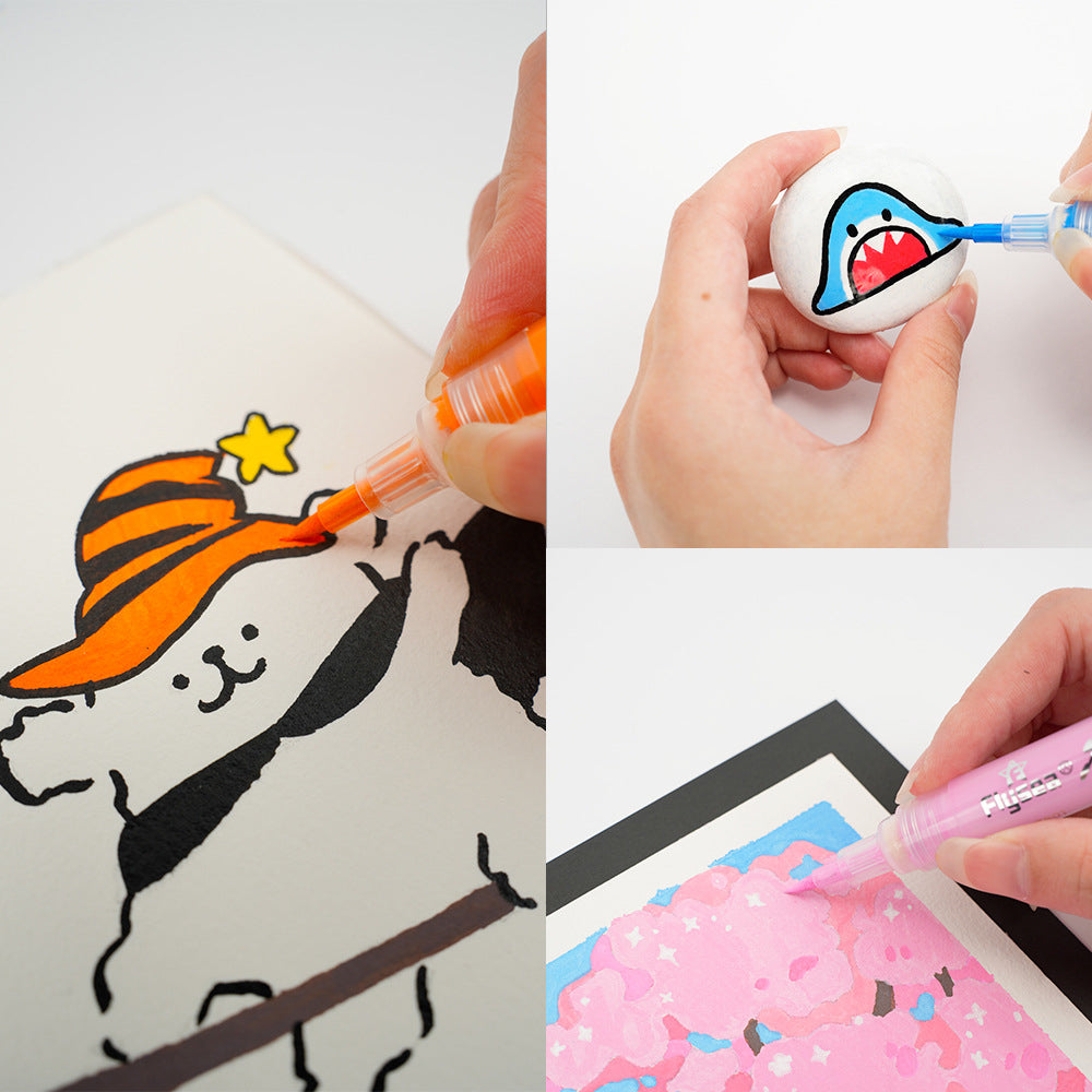 FLYSEA FS-3601 12Pcs / Box Acrylic Paint Marker Pens Soft Fine Tip Nail Art Pens for DIY Crafts