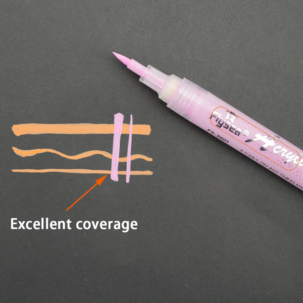 FLYSEA FS-3601 Acrylic Paint Pen Soft Brush Tip Color Pen for Coloring Painting DIY Nail Art - Black