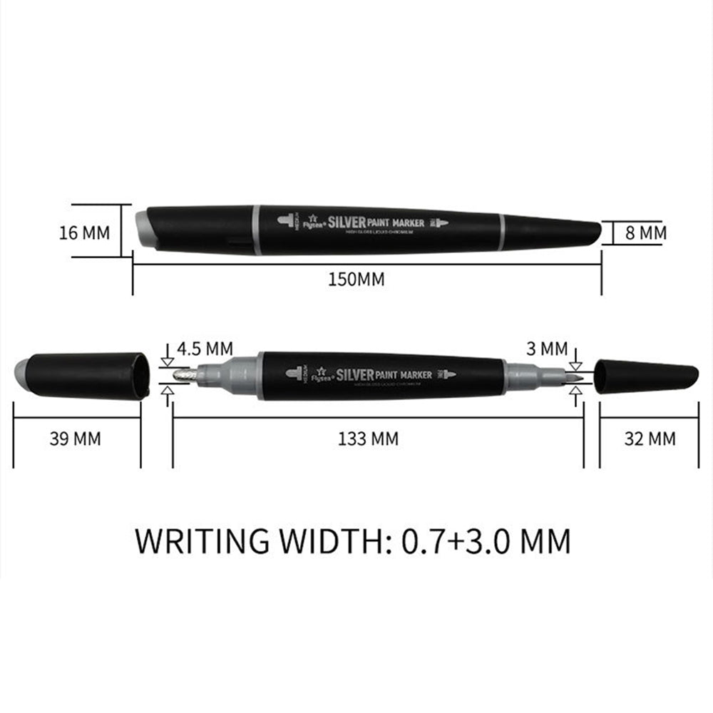 FLYSEA FS-747 Silver Marker Pen 3.0mm 0.7mm Dual Tips Paint Pen for Glass Pebble Plastic