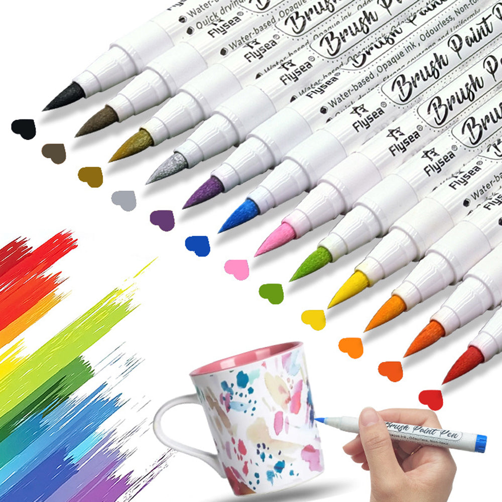 FLYSEA FS-2BR 18Pcs / Box Water Based Marker Paint Pens Soft Tip Color Acrylic Paint Pens