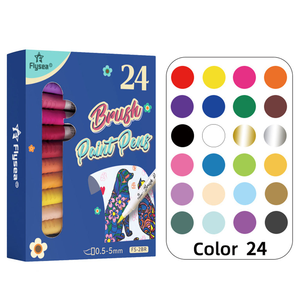 FLYSEA FS-2BR 24Pcs / Box Soft Tip Acrylic Markers Paint Pens Water-Based Pens for Glass Ceramic Paper