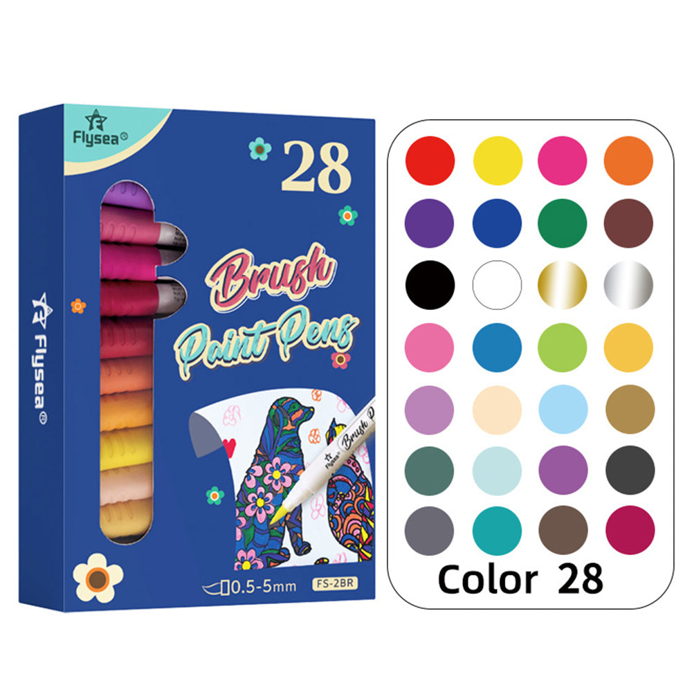 FLYSEA FS-2BR 28Pcs / Box Color Pens Soft Tip Water Based Marker Pens for Stone Glass Wood