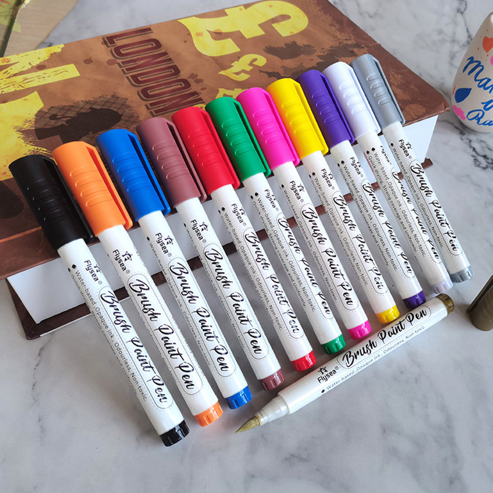 FLYSEA FS-2BR 28Pcs / Box Color Pens Soft Tip Water Based Marker Pens for Stone Glass Wood