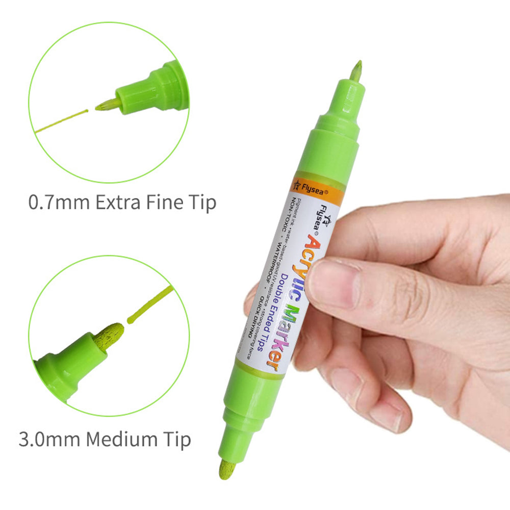 FLYSEA FS-973 12Pcs/Box Acrylic Markers Paint Pens 3.0mm 0.7mm Dual Tips Water-Based Color Pens - Orange Packing