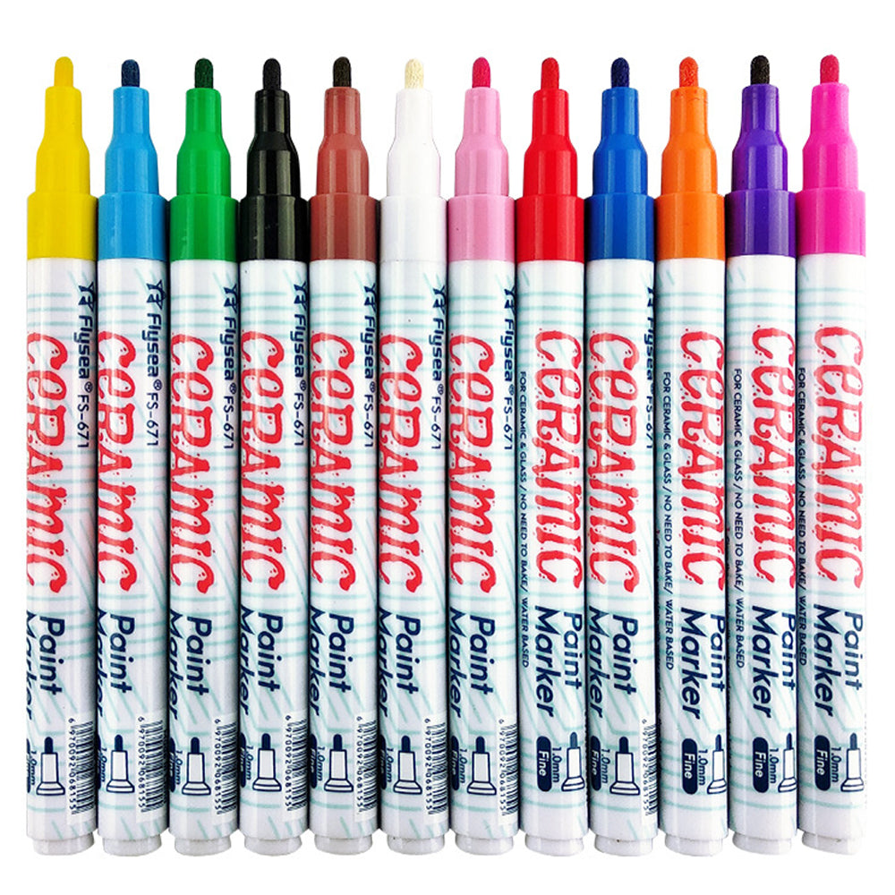 FLYSEA FS-671 12Pcs / Box Paint Pens for Ceramic Glass DIY Arts Crafts Marker Pens 1.0mm Fine Tip