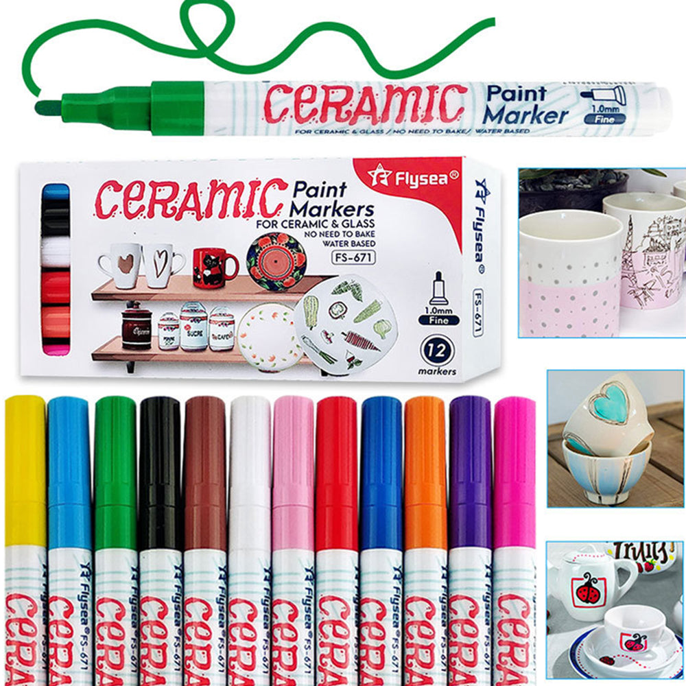 FLYSEA FS-671 12Pcs / Box Paint Pens for Ceramic Glass DIY Arts Crafts Marker Pens 1.0mm Fine Tip
