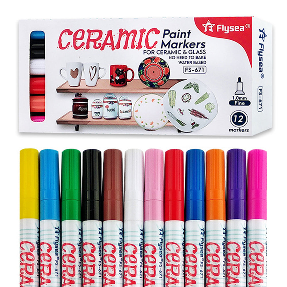 FLYSEA FS-671 12Pcs / Box Paint Pens for Ceramic Glass DIY Arts Crafts Marker Pens 1.0mm Fine Tip
