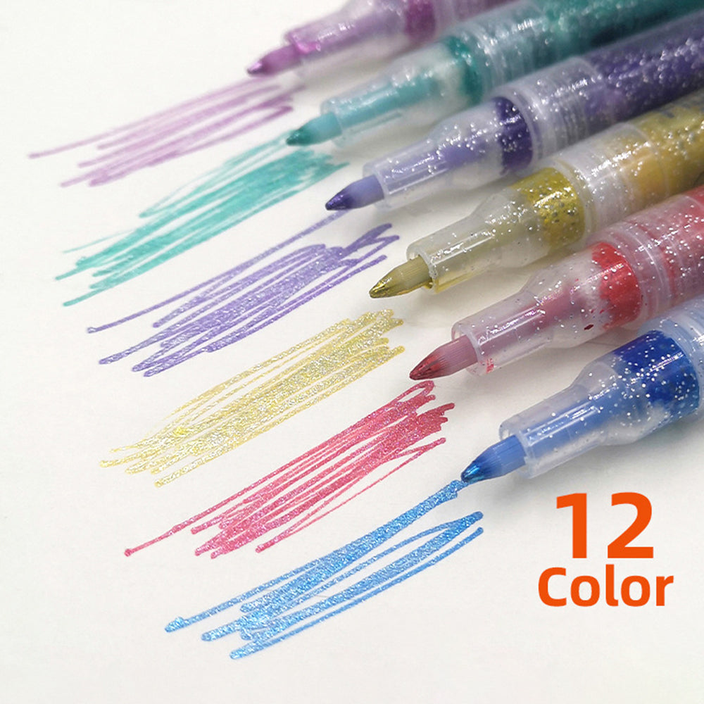 FLYSEA GM-30 12Pcs / Box Sparkling Glitter Markers Water-Based Acrylic Paint Pens Set DIY Craft