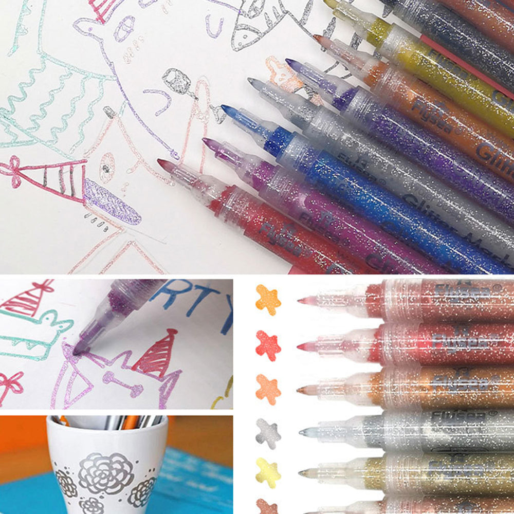 FLYSEA GM-30 12Pcs / Box Sparkling Glitter Markers Water-Based Acrylic Paint Pens Set DIY Craft