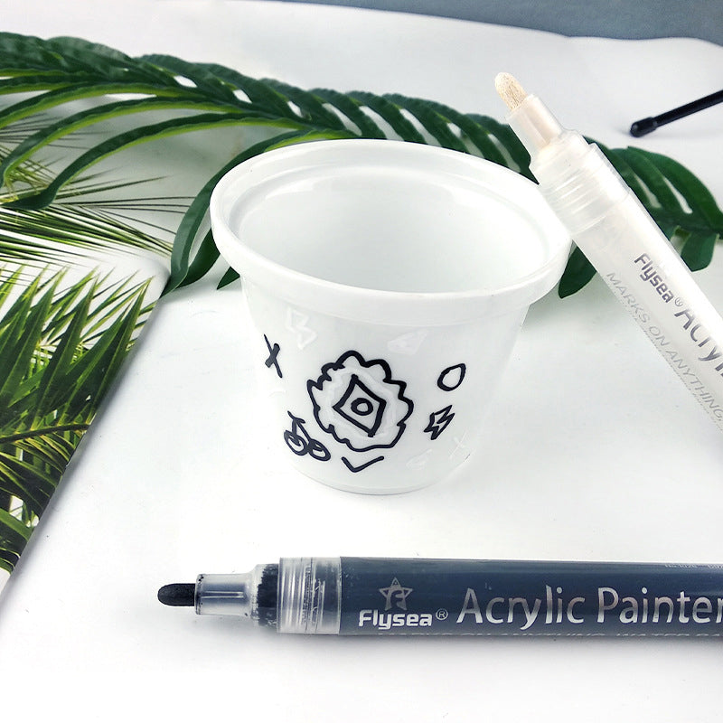 FLYSEA 1026 8Pcs / Box Acrylic Paint Pens Black and White Pens Set DIY Painting (4Pcs Black + 4Pcs White)