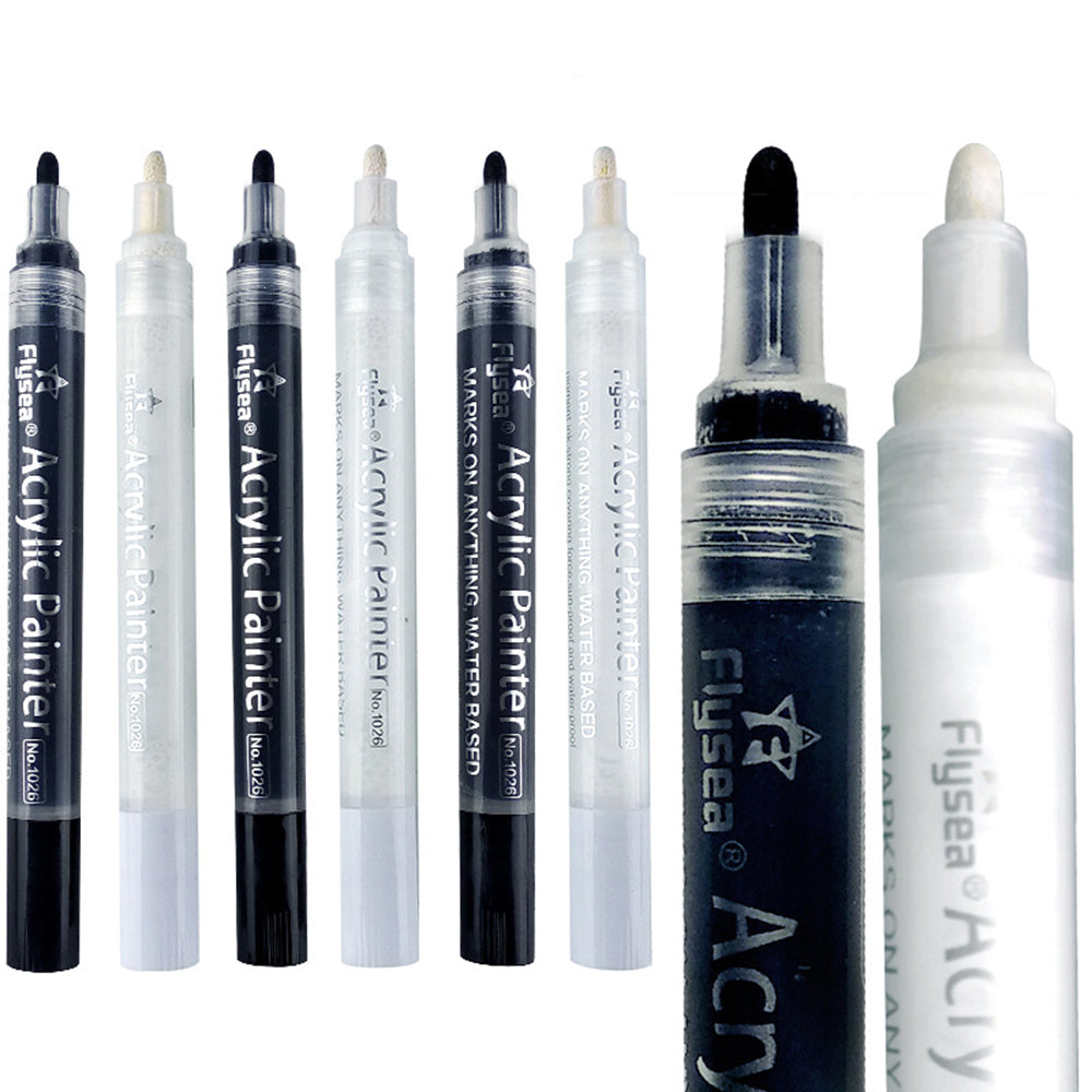 FLYSEA 1026 6Pcs / Box Black White Acrylic Paint Pens Ceramic Painting Markers (3Pcs Black + 3Pcs White)