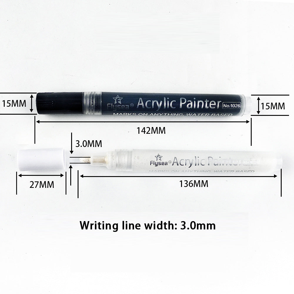 FLYSEA 1026 6Pcs / Box Black White Acrylic Paint Pens Ceramic Painting Markers (3Pcs Black + 3Pcs White)