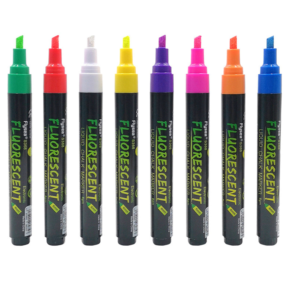 FLYSEA S368 8Pcs LED Light Board Pen Non-Toxic Neon Pens Whiteboard Markers 6mm Tip