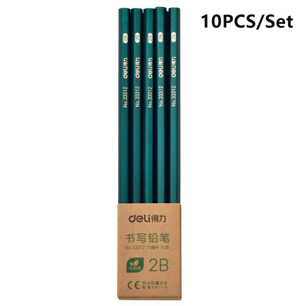 DELI 33312 10Pcs / Pack Hexagon 2B Pencils Sketching Writing Wooden Pens