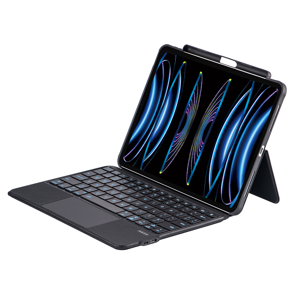 For iPad Air (2022)(2020) / iPad Pro 11 (2023)(2022)(2021)(2020)(2018) Bluetooth Keyboard Tablet Stand Leather Case - Black