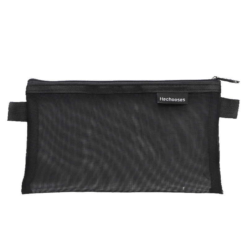 HE CHOOSES D033 Nylon Mesh Pencil Case Stationery Bag School Supplies, Size S - Dark Blue
