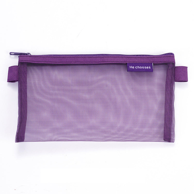 HE CHOOSES D033 Nylon Mesh Pencil Case Stationery Bag School Supplies, Size S - Dark Blue