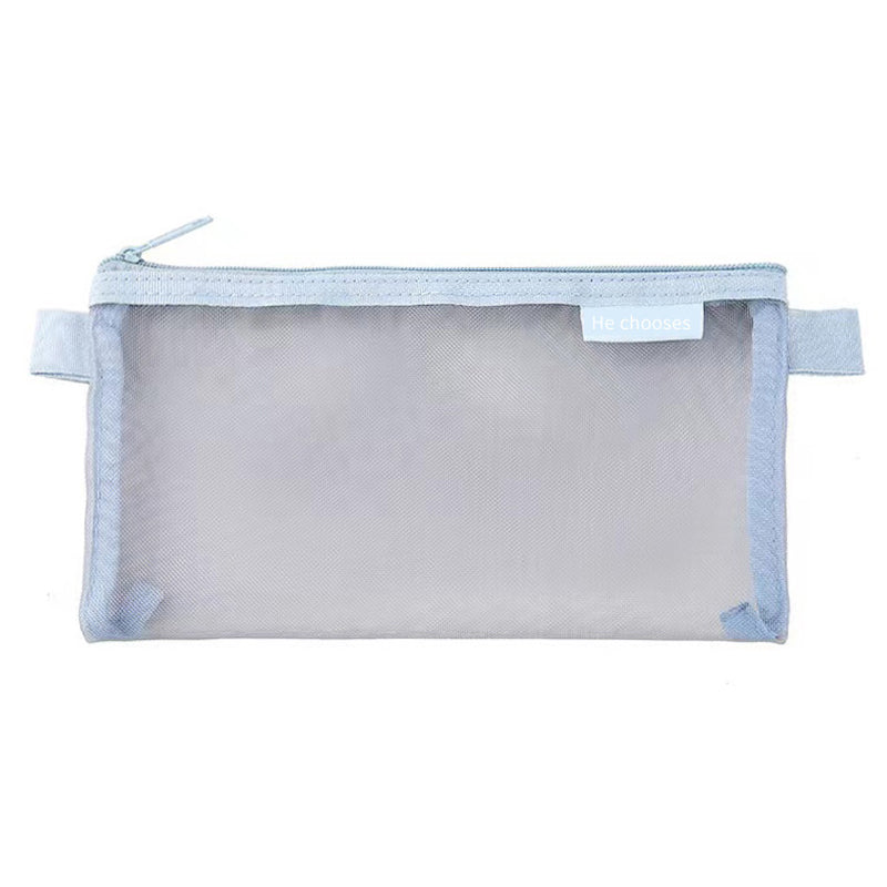 HE CHOOSES D033 Nylon Mesh Pencil Case Stationery Bag School Supplies, Size S - Dark Blue