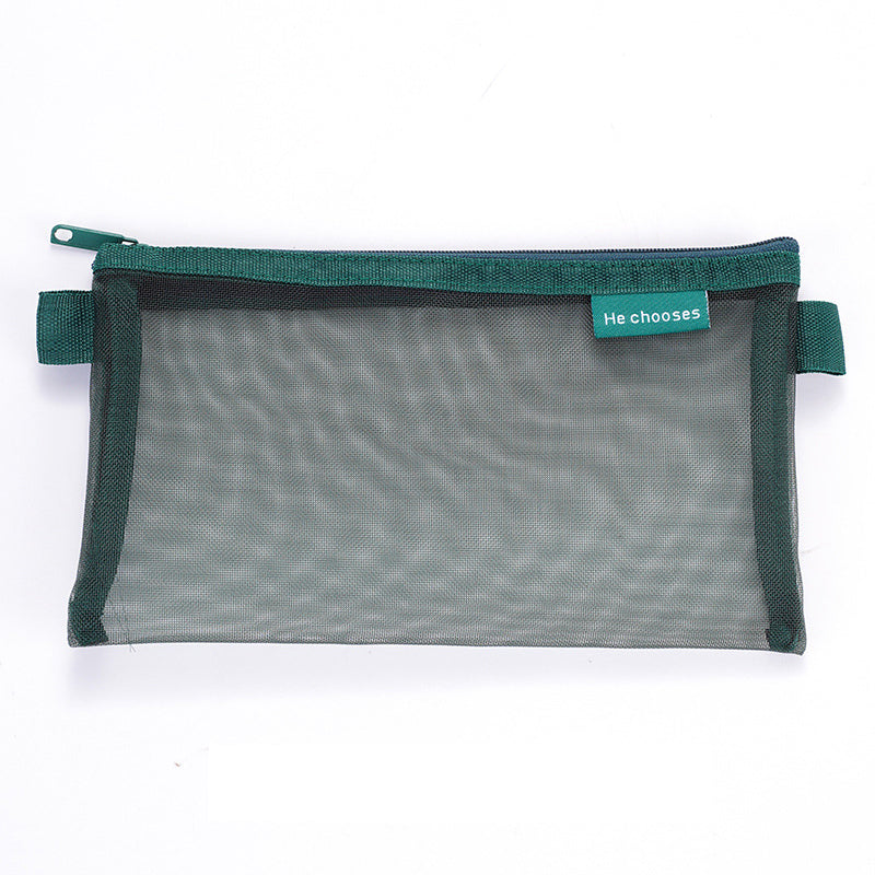 HE CHOOSES D033 Nylon Mesh Pencil Case Stationery Bag School Supplies, Size S - Dark Blue