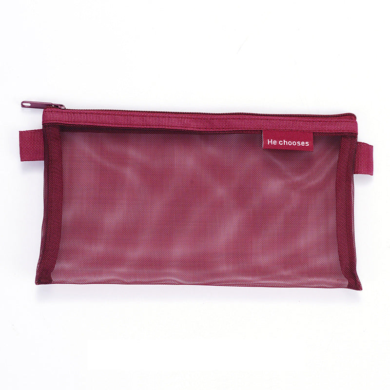 HE CHOOSES D033 Nylon Mesh Pencil Case Stationery Bag School Supplies, Size S - Dark Blue