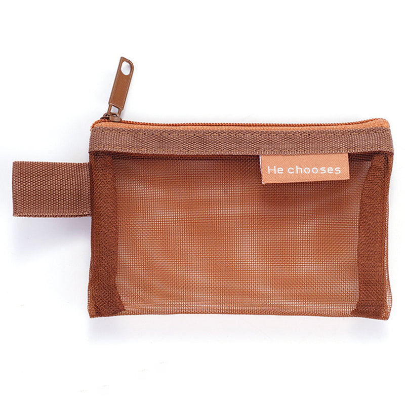 HE CHOOSES D013 Nylon Coin Purse Square Mesh Storage Bag Mini Zipper Pouch - Caramel Brown