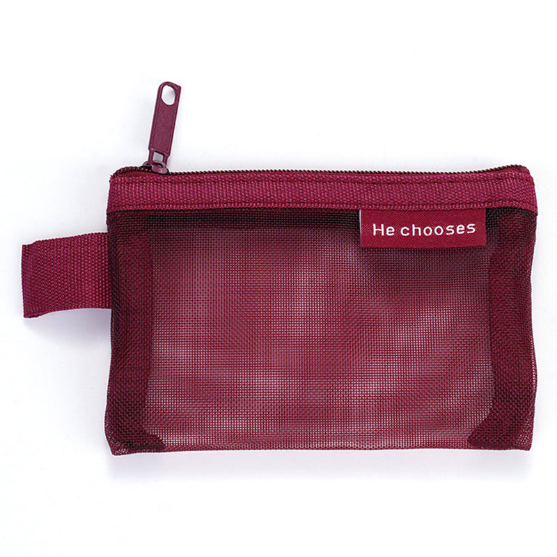 HE CHOOSES D013 Nylon Coin Purse Square Mesh Storage Bag Mini Zipper Pouch - Caramel Brown