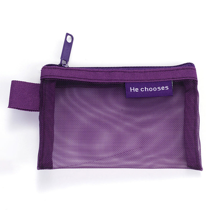 HE CHOOSES D013 Nylon Coin Purse Square Mesh Storage Bag Mini Zipper Pouch - Caramel Brown