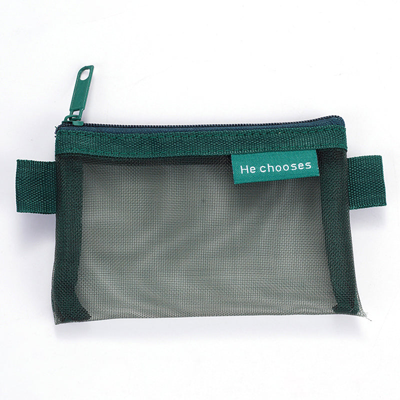 HE CHOOSES D013 Nylon Coin Purse Square Mesh Storage Bag Mini Zipper Pouch - Caramel Brown