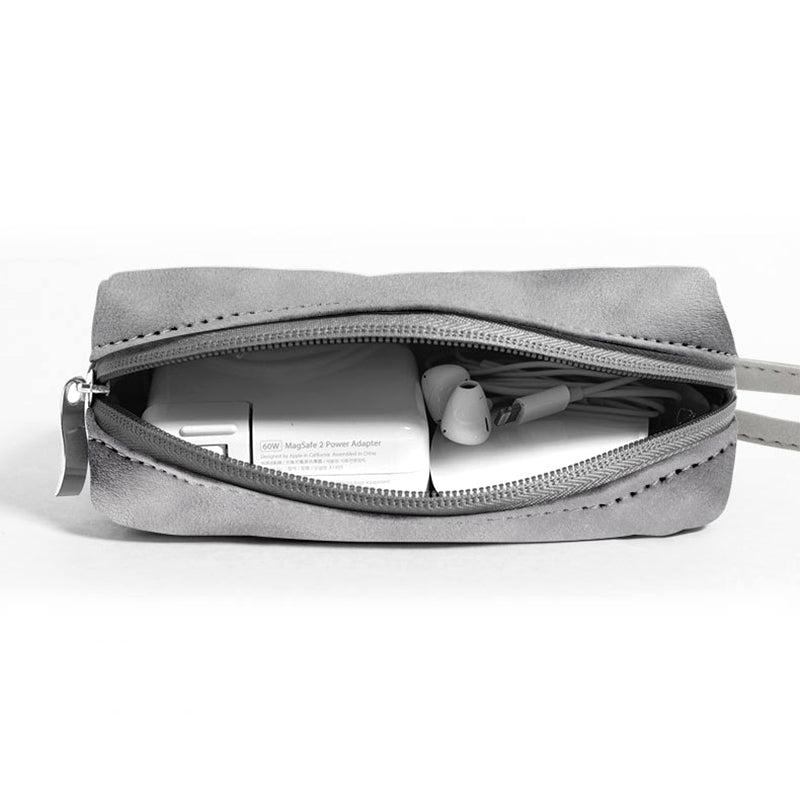 Power Bank Cable Flash Drive PU Leather Storage Bag Electronic Organizer - Grey