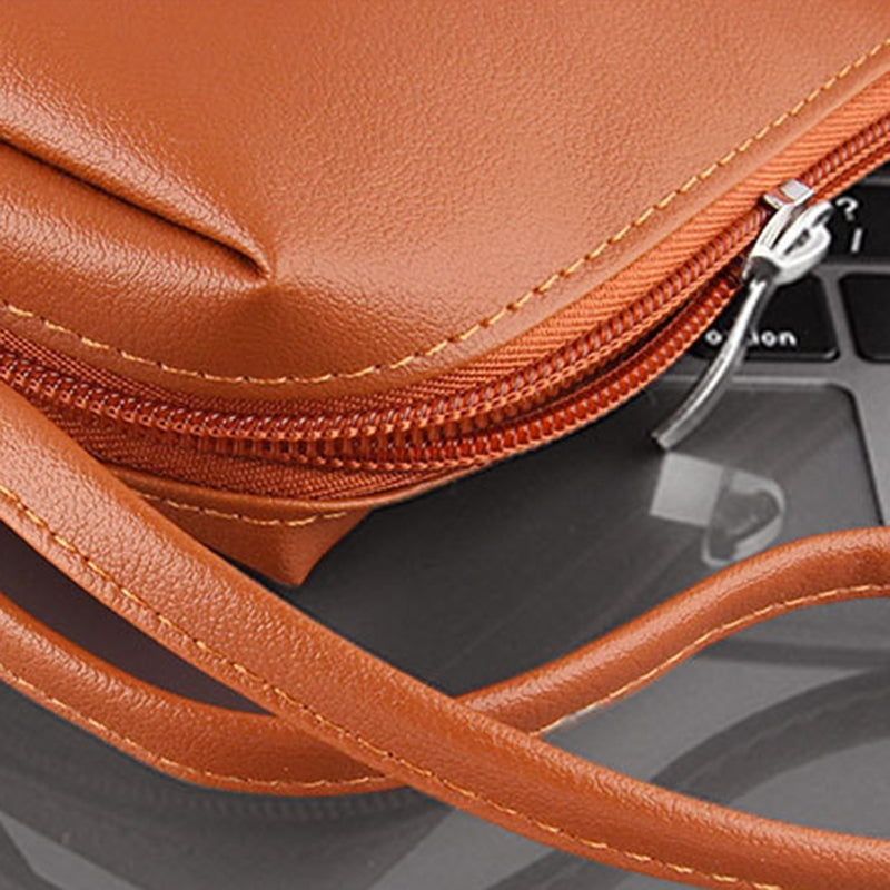 PU Leather Storage Bag Electronic Accessory Organizer with Hand Strap - Brown