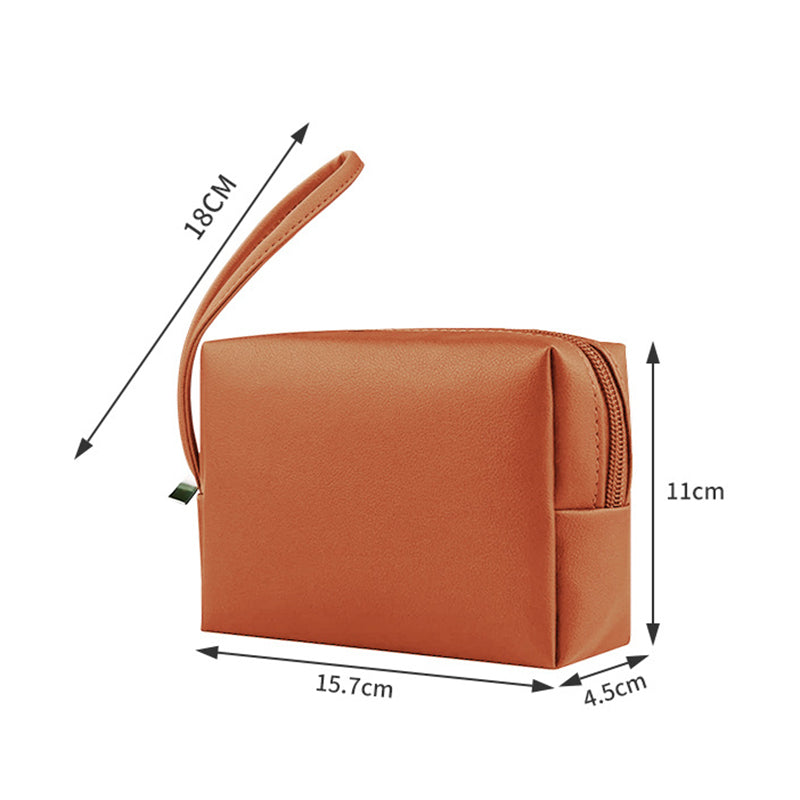 PU Leather Storage Bag Electronic Accessory Organizer with Hand Strap - Brown