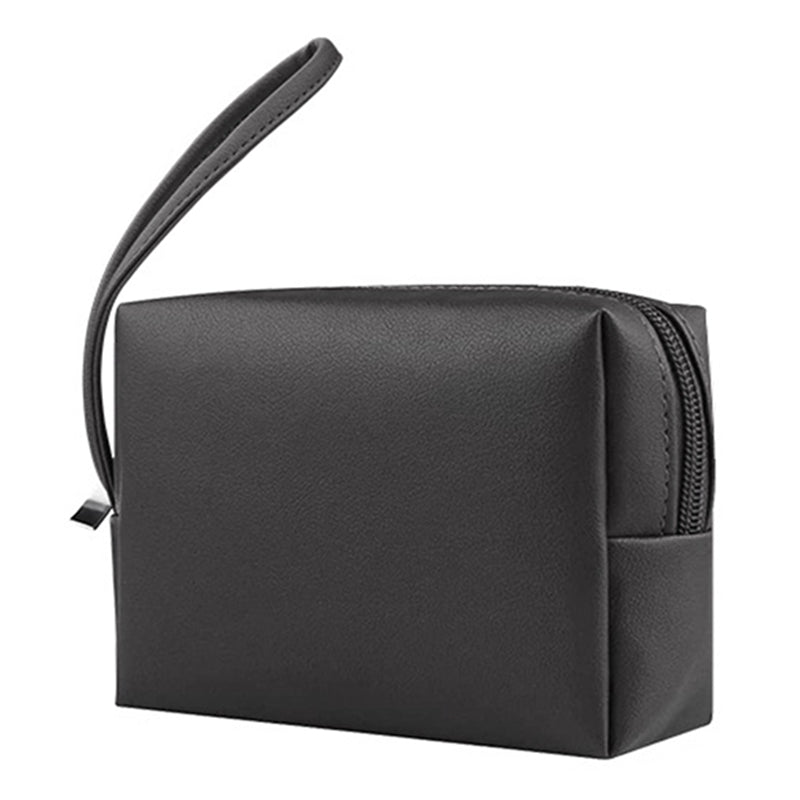 PU Leather Storage Bag Electronic Accessory Organizer with Hand Strap - Brown