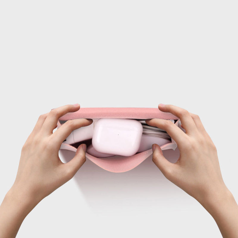 Power Bank Storage Bag Ultra-thin PU Leather Accessories Organizer - Milk Tea Pink