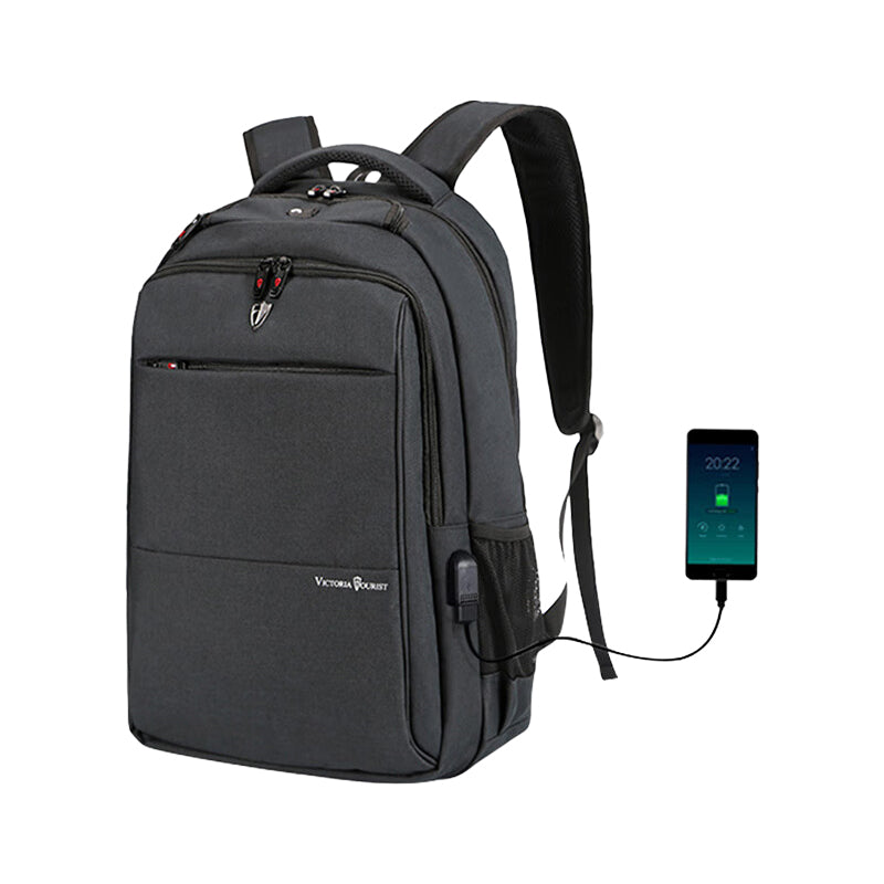 VICTORIATOURIST V906 USB Business Travel Backpack Dual Shoulder 15.6-inch Laptop Bag with USB Port, Upgraded Version - Grey
