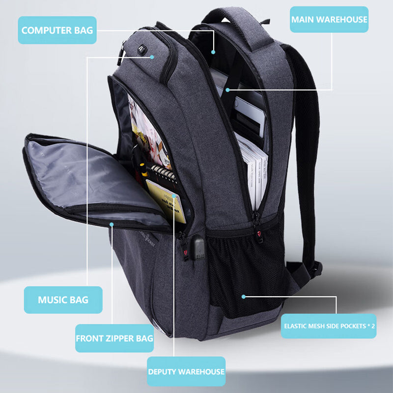 VICTORIATOURIST V906 USB 17.3-inch Laptop Backpack Travel Dual Shoulder Bag with USB Port, Upgraded Version - Grey