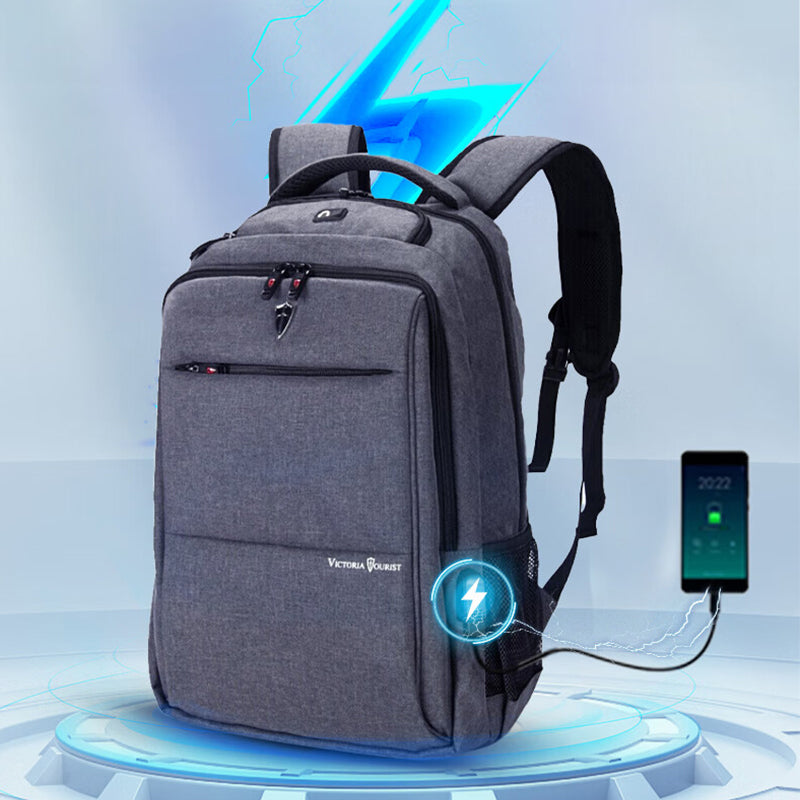 VICTORIATOURIST V906 USB 17.3-inch Laptop Backpack Travel Dual Shoulder Bag with USB Port, Upgraded Version - Grey